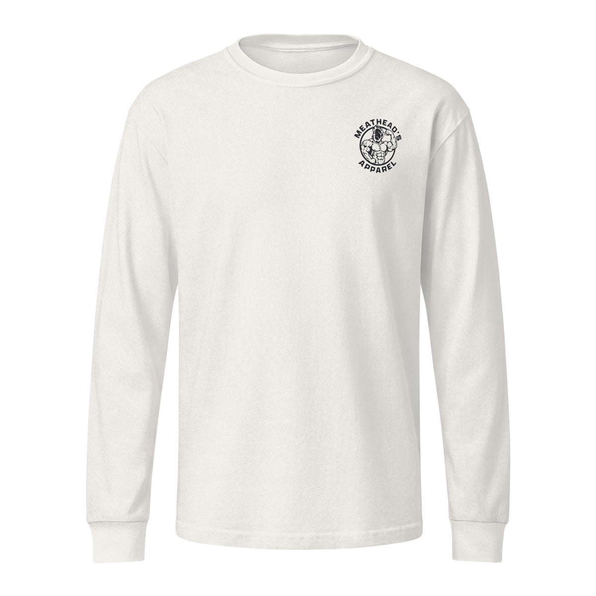 Meathead's Heavyweight Long Sleeve Tee in vintage white, front view