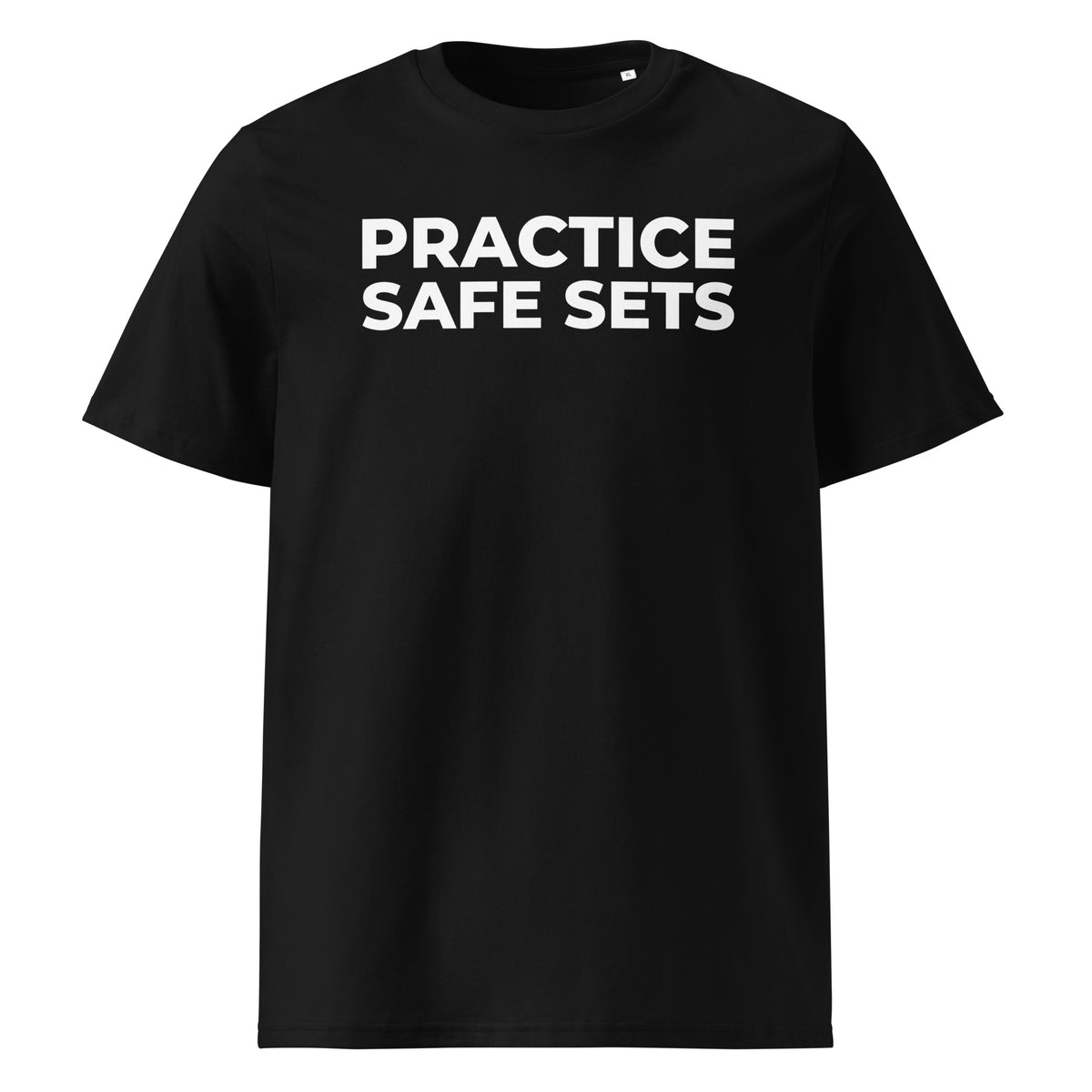 Practice Safe Sets T-Shirt in black, front view