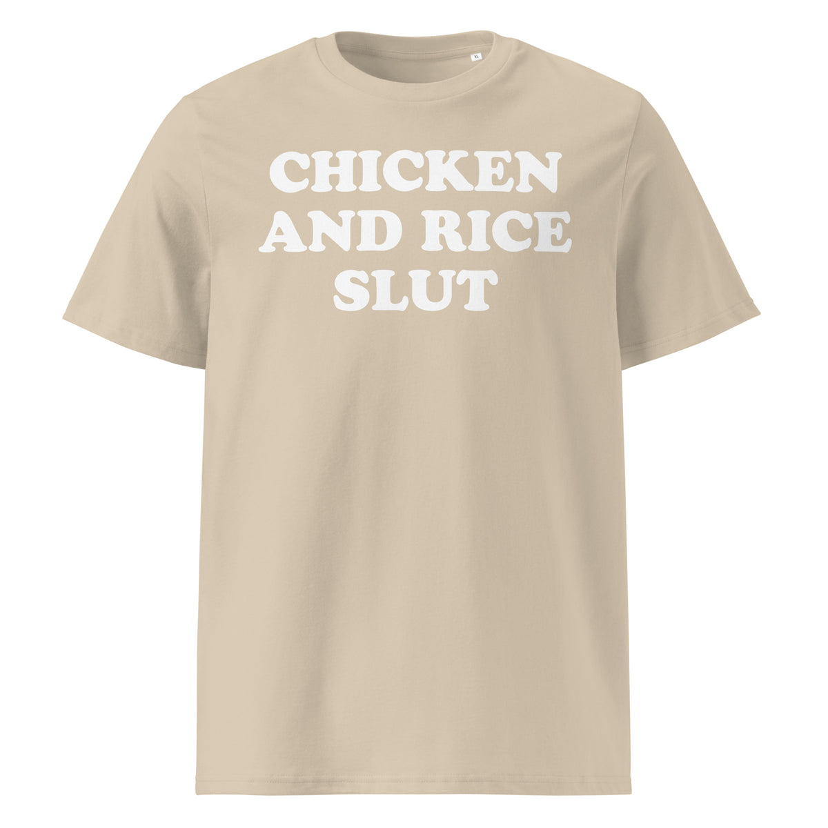Chicken & Rice Slut T-Shirt in desert dust, front view
