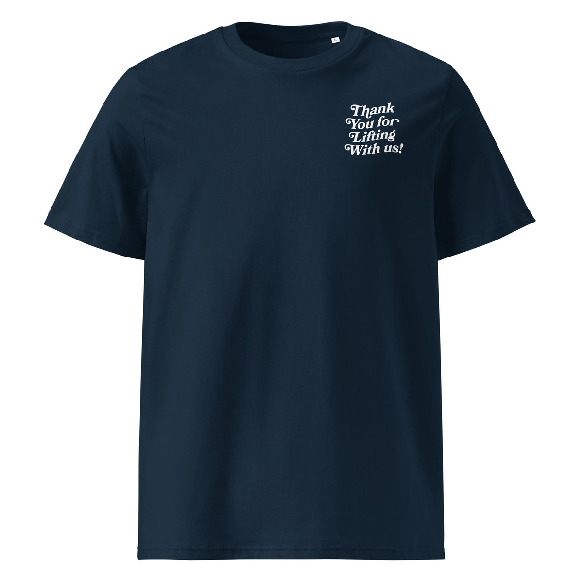 Thank You for Lifting With Us Pump Cover in french navy, front view
