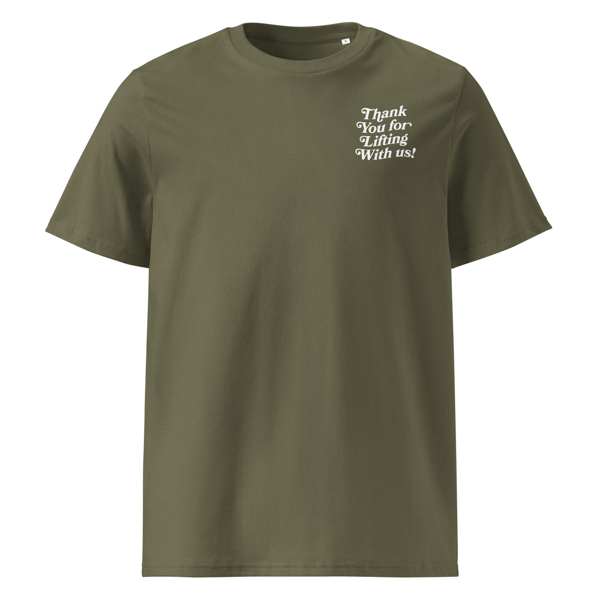 Thank You for Lifting With Us Pump Cover in khaki, front view