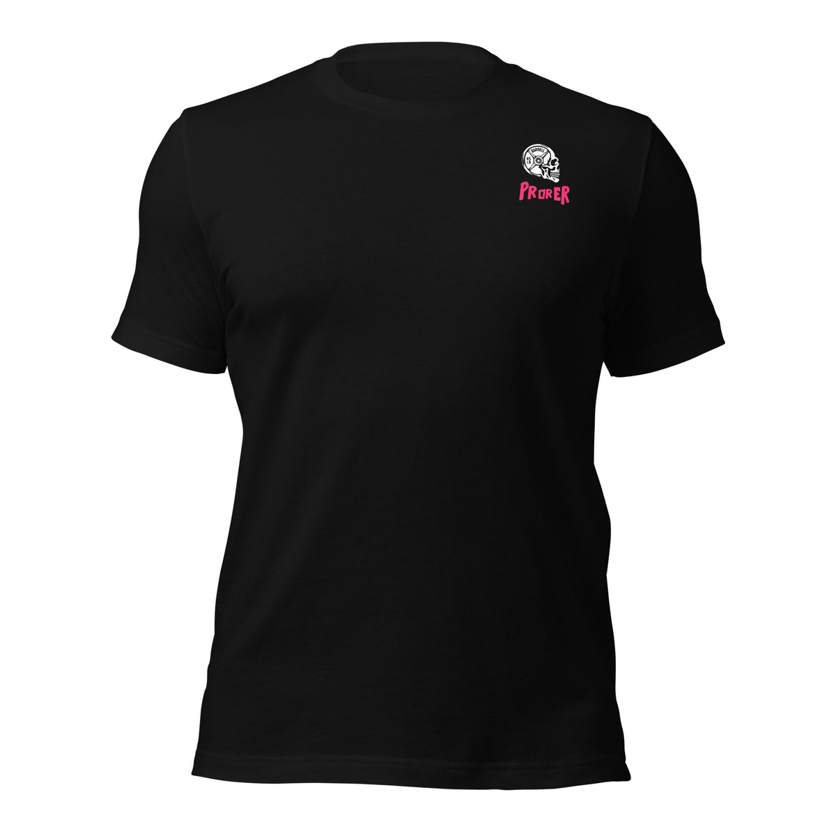 PR or ER T-Shirt in black, front view