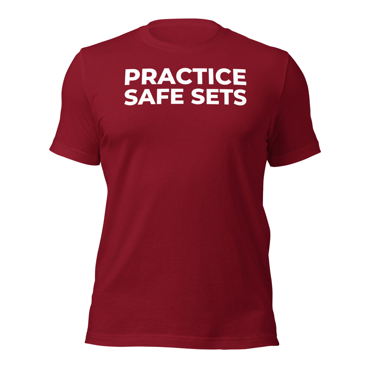 Practice Safe Sets T-Shirt in cardinal, front view