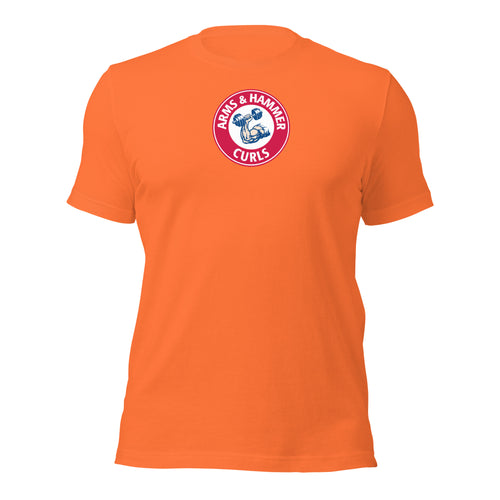 Arms & Hammer Curls T-Shirt in orange, front view