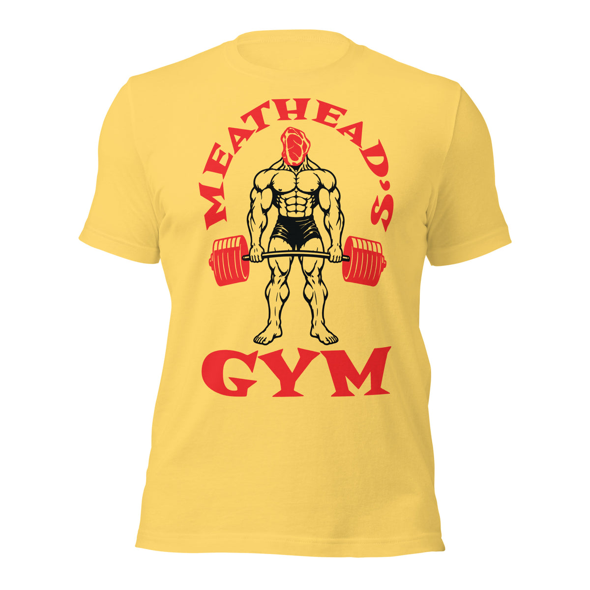 Meathead's Gym T-Shirt in yellow, front view