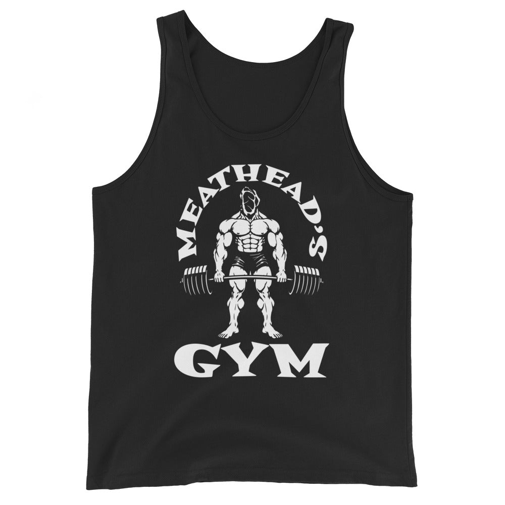 Meathead's Gym Tank Top in black, front view