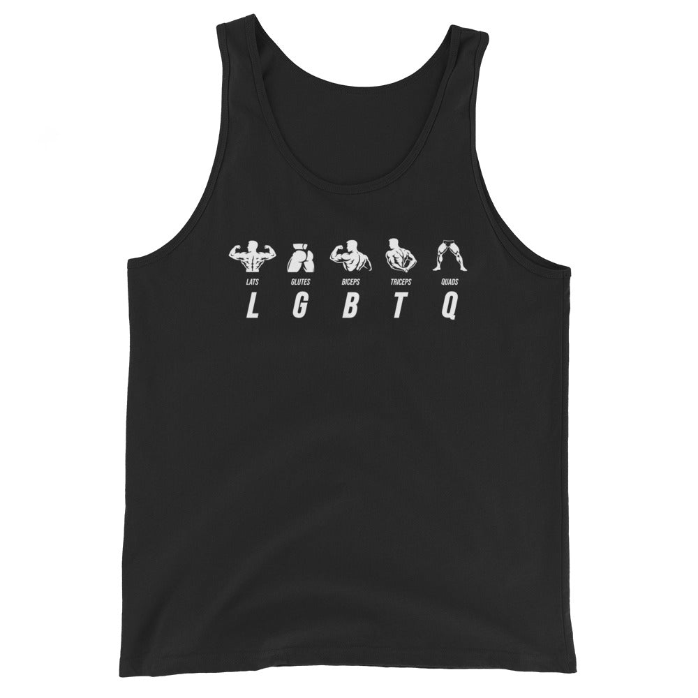 LGBTQ Tank Top in black, front view