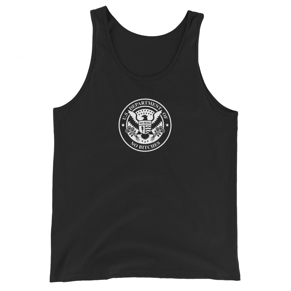 Department of No Bitches Tank Top in black, front view