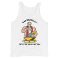 Baptized In White Monster Tank Top in white, front view